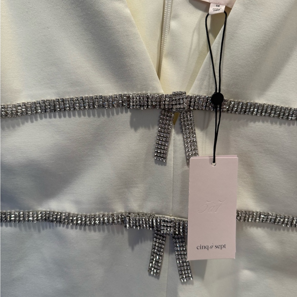Cinq à Sept Cream Dress with Silver Embellishments - Picture 3 of 5